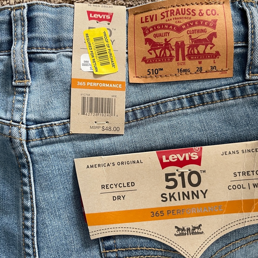 New Levi’s 510 Skinny Stretch Stone Washed Denim Blue Jeans